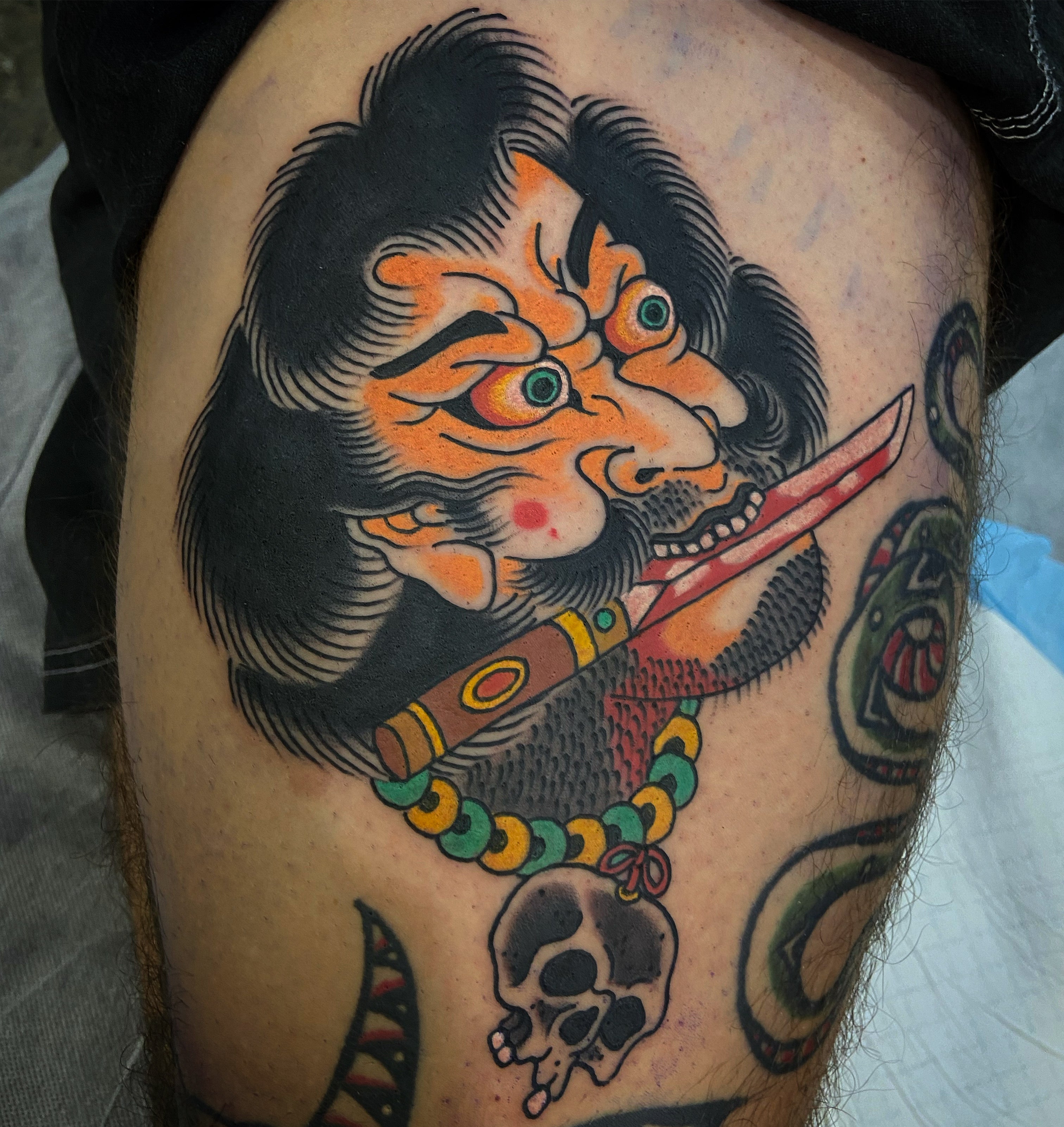 Traditional Japanese warrior with dagger in colour 