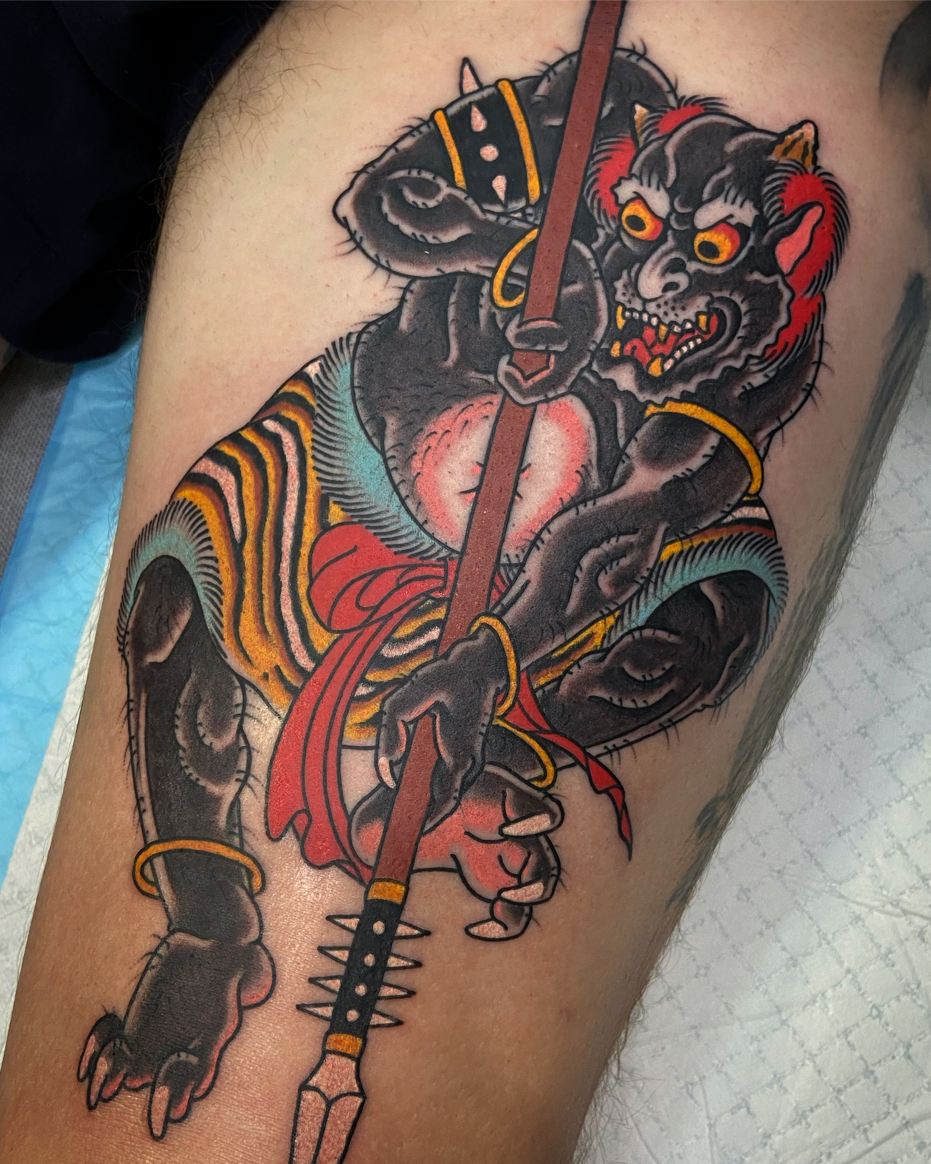 Traditional Japanese oni tattoo in colour 