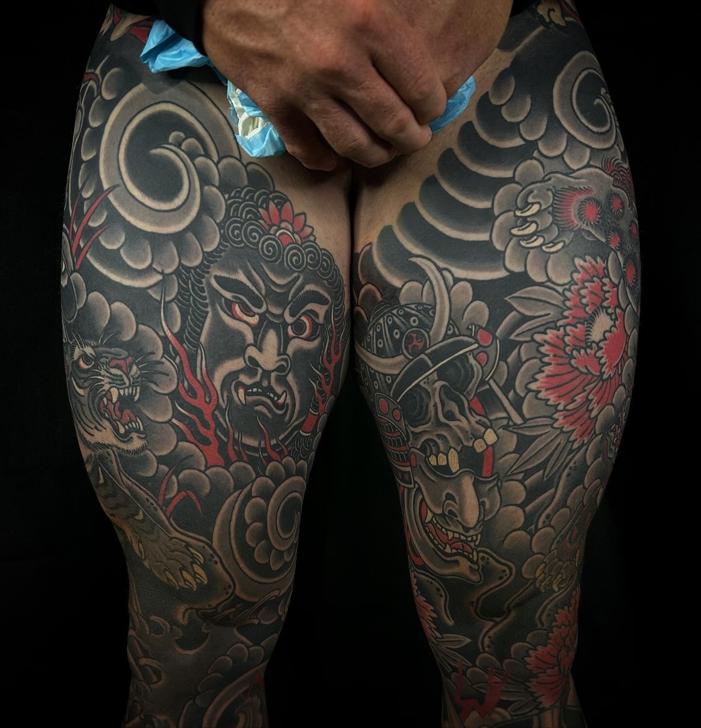 Japanese fudo myoo black and grey leg sleeves