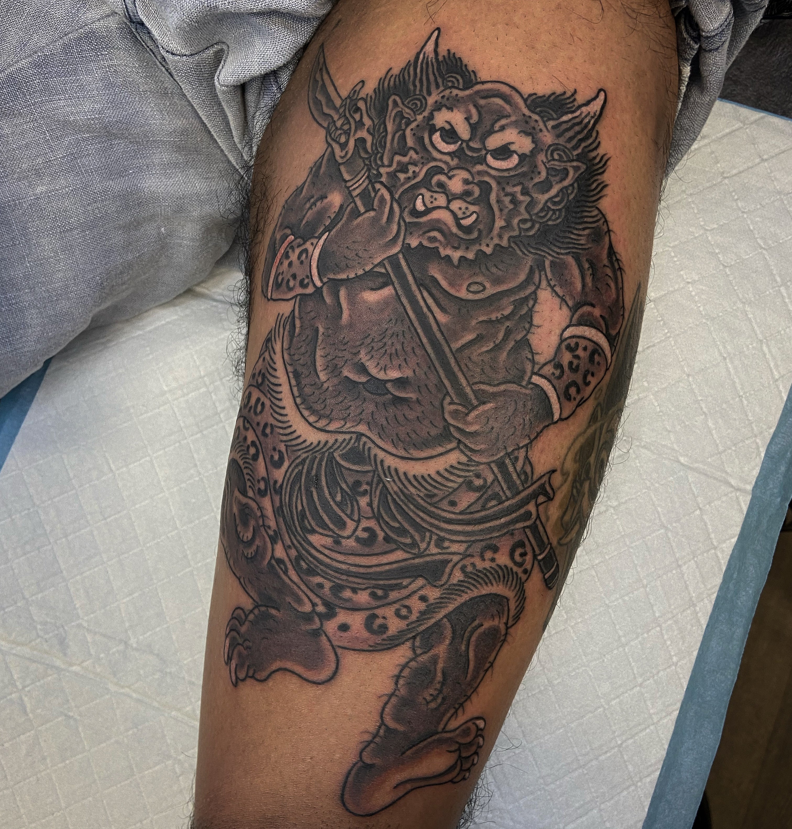 Black and grey Japanese oni tattoo