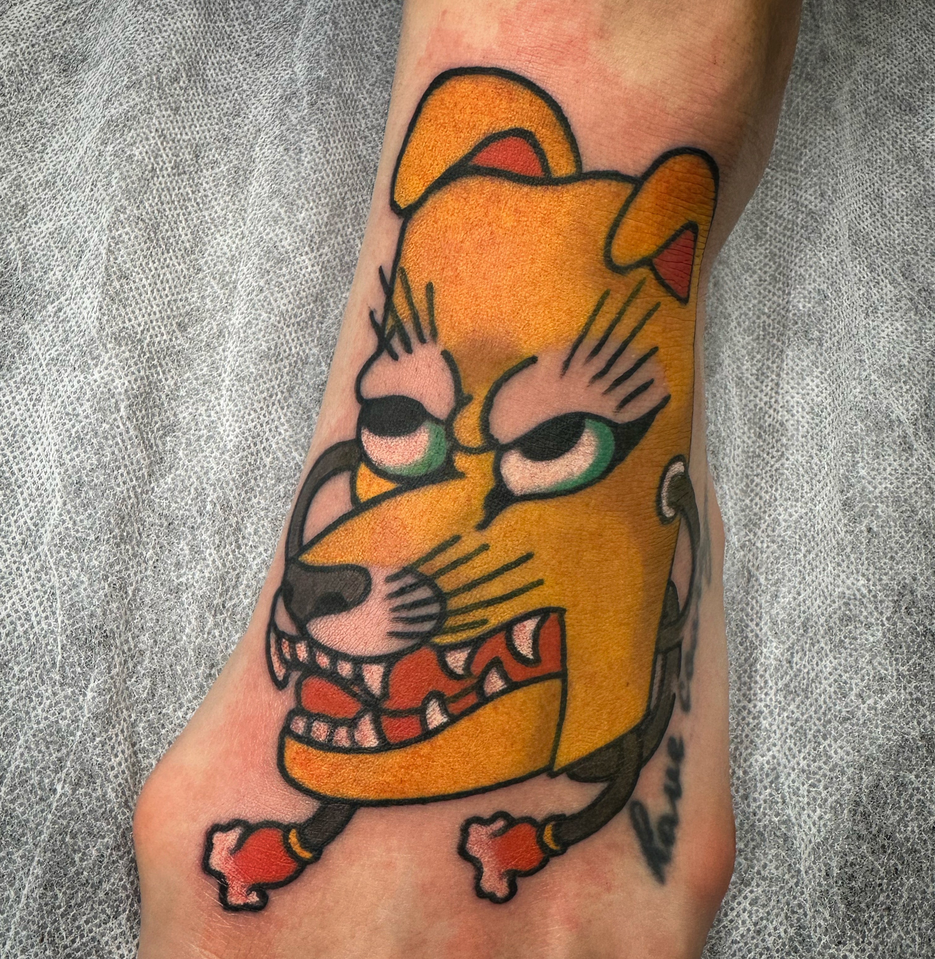 Japanese kitsune mask in yellow tattoo