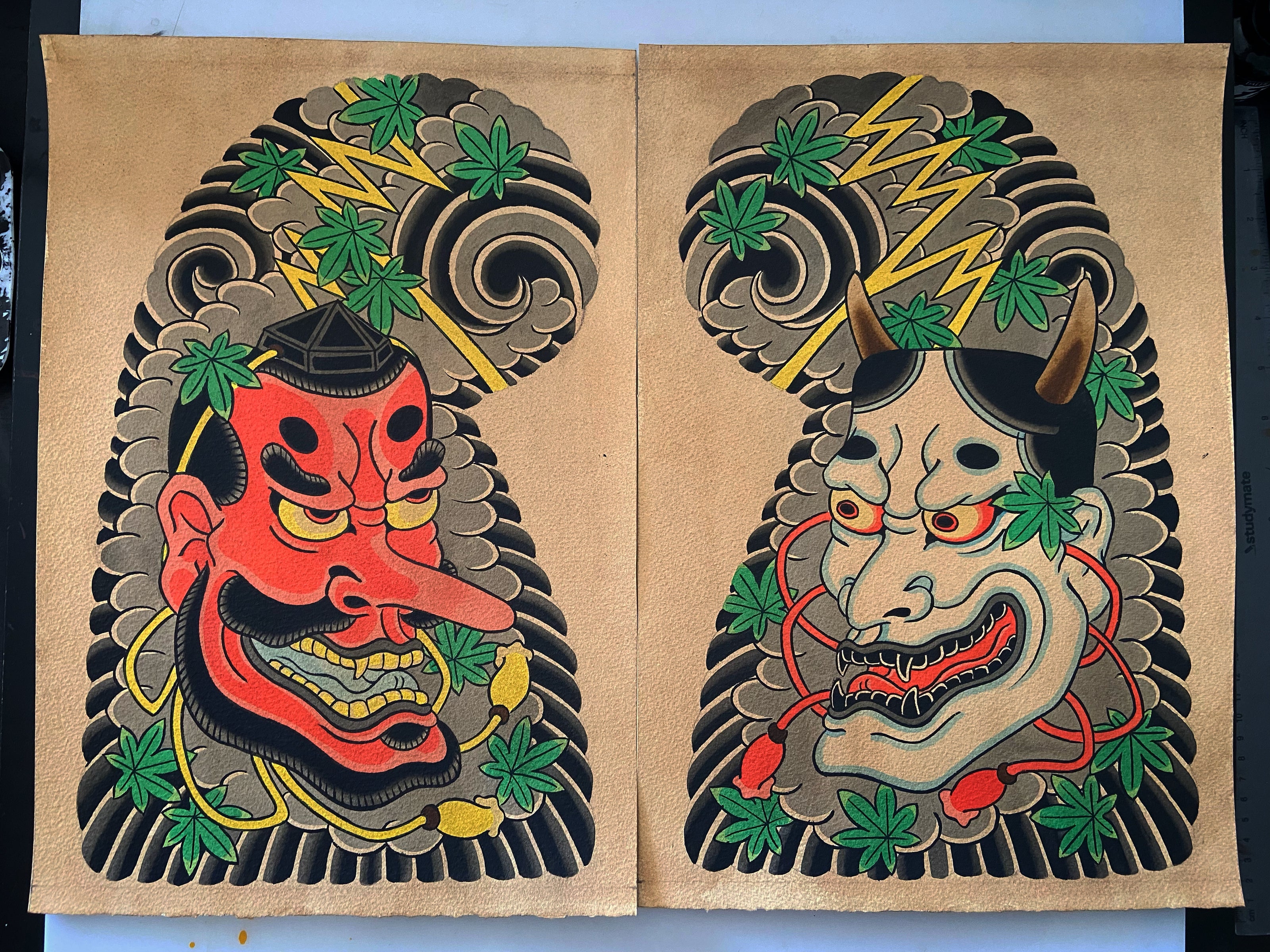 Japanese Half sleeve set with Hannya and tengu